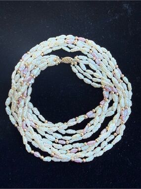 Vintage 14K Gold & Freshwater Pearl Multi Strand Necklace 20” 35.3 GRAMS